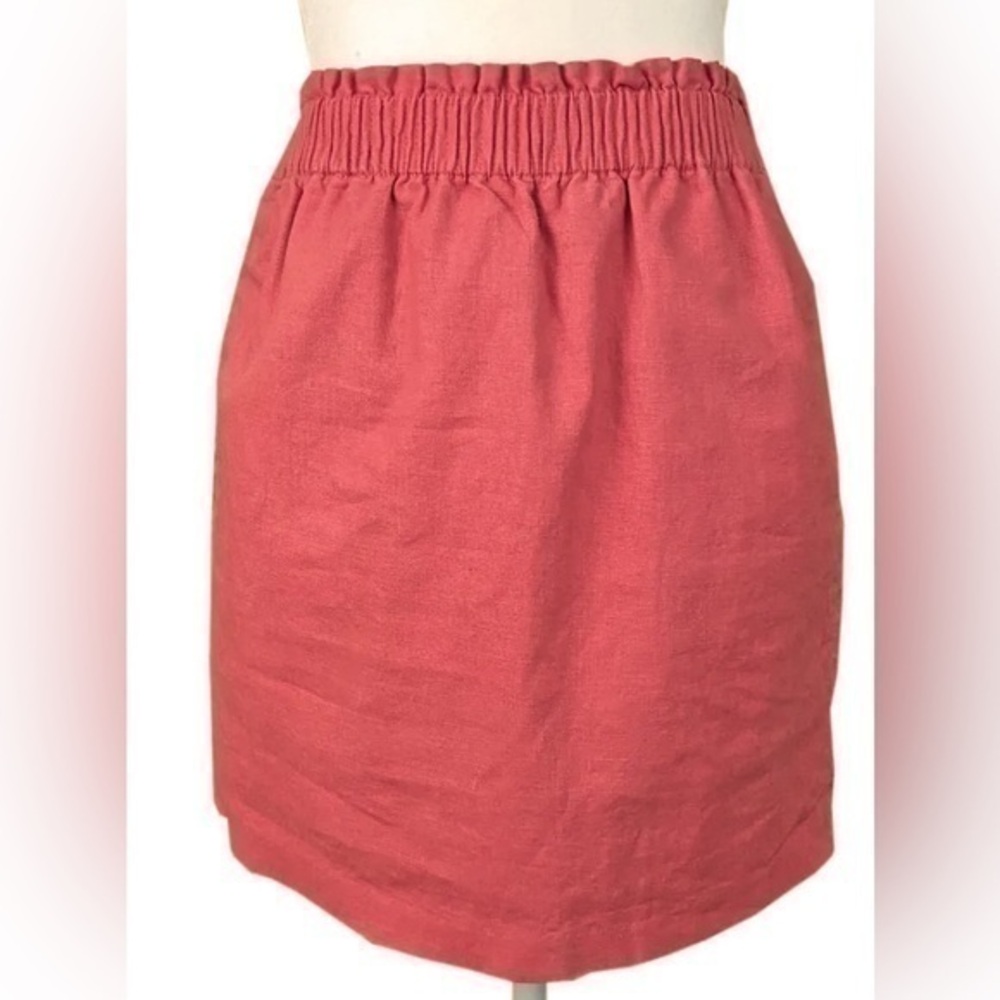 UEC J Crew Sidewalk Pleated Pull-on Mini Skirt Size 4 Coral Orange Pockets Lined